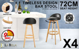 NNEDSZ 4X Wooden Bar Stool Dining Chair Leather LEILA 72cm BLACK