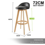 NNEDSZ 4X Wooden Bar Stool Dining Chair Leather LEILA 72cm BLACK