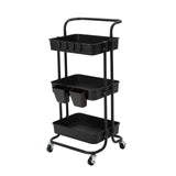NNEDSZ Trolley Cart Storage Utility Rack Shelf Organiser Swivel Kitchen 3 Tier BLACK