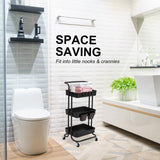 NNEDSZ Trolley Cart Storage Utility Rack Shelf Organiser Swivel Kitchen 3 Tier BLACK