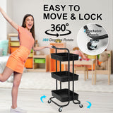 NNEDSZ Trolley Cart Storage Utility Rack Shelf Organiser Swivel Kitchen 3 Tier BLACK