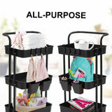 NNEDSZ Trolley Cart Storage Utility Rack Shelf Organiser Swivel Kitchen 3 Tier BLACK