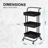 NNEDSZ Trolley Cart Storage Utility Rack Shelf Organiser Swivel Kitchen 3 Tier BLACK