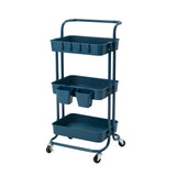 NNEDSZ Trolley Cart Storage Utility Rack Shelf Organiser Swivel Kitchen 3 Tier BLUE