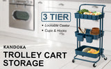 NNEDSZ Trolley Cart Storage Utility Rack Shelf Organiser Swivel Kitchen 3 Tier BLUE