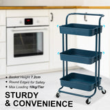 NNEDSZ Trolley Cart Storage Utility Rack Shelf Organiser Swivel Kitchen 3 Tier BLUE
