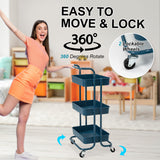 NNEDSZ Trolley Cart Storage Utility Rack Shelf Organiser Swivel Kitchen 3 Tier BLUE