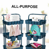 NNEDSZ Trolley Cart Storage Utility Rack Shelf Organiser Swivel Kitchen 3 Tier BLUE