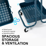 NNEDSZ Trolley Cart Storage Utility Rack Shelf Organiser Swivel Kitchen 3 Tier BLUE