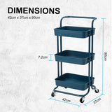 NNEDSZ Trolley Cart Storage Utility Rack Shelf Organiser Swivel Kitchen 3 Tier BLUE