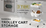 NNEDSZ Trolley Cart Storage Utility Rack Shelf Organiser Swivel Kitchen 3 Tier WHITE