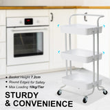 NNEDSZ Trolley Cart Storage Utility Rack Shelf Organiser Swivel Kitchen 3 Tier WHITE