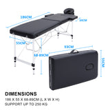 NNEDSZ Aluminium Portable Beauty Massage Table Bed 2 Fold 55cm Black