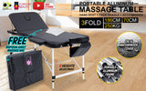 NNEDSZ Aluminium Portable Beauty Massage Table Bed 3 Fold 70cm Black