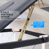NNEDSZ Aluminium Portable Beauty Massage Table Bed 3 Fold 70cm Black