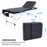 NNEDSZ Aluminium Portable Beauty Massage Table Bed 3 Fold 70cm Black