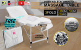 NNEDSZ Aluminium Portable Beauty Massage Table Bed 3 Fold 70cm White
