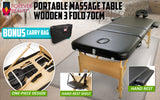 NNEDSZ Wooden Portable Massage Table Bed 3 Fold 70cm BLACK