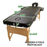 NNEDSZ Wooden Portable Massage Table Bed 3 Fold 70cm BLACK