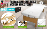 NNEDSZ Wooden Portable Beauty Massage Table Bed 3 Fold 70cm WHITE