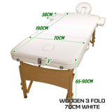 NNEDSZ Wooden Portable Beauty Massage Table Bed 3 Fold 70cm WHITE