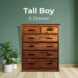 NNEDSZ Umber Tallboy 6 Chest of Drawers Solid Pine Wood Storage Cabinet - Dark Brown
