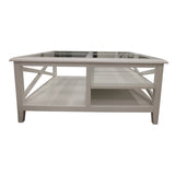 NNEDSZ Daisy Coffee Table 100cm Glass Top Solid Acacia Wood Hampton Furniture - White