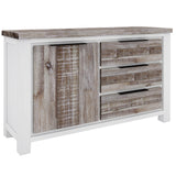 NNEDSZ Plumeria Buffet Table 145cm 1 Door 3 Drawer Solid Acacia Timber - White Brush