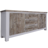 NNEDSZ Plumeria Buffet Table 200cm 2 Door 3 Drawer Solid Acacia Timber - White Brush