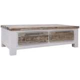 NNEDSZ Plumeria Coffee Table 130cm 2 Drawer Solid Acacia Timber Wood - White Brush
