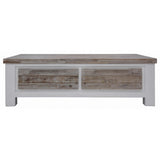 NNEDSZ Plumeria Coffee Table 130cm 2 Drawer Solid Acacia Timber Wood - White Brush