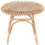 NNEDSZ Holly 65cm Round Side Table Mango Wood Top Rattan Frame - Natural