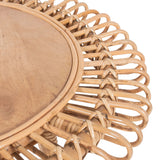NNEDSZ Holly 65cm Round Side Table Mango Wood Top Rattan Frame - Natural