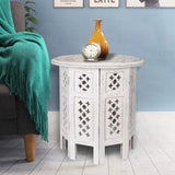 NNEDSZ Scilla Rubber Wood Timber Round 45cm Side Table - White