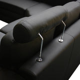NNEDSZ Lounge Set Luxurious 6 Seater Faux Leather Corner Sofa Living Room Couch in Black with 2x Ottomans