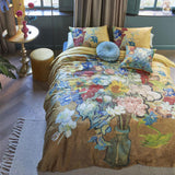NNEDSZ Bedding House Van Gogh Bouquet d'Anniversaire Gold Cotton Sateen Quilt Cover Set Queen