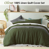 NNEDSZ 100% Linen Olive Quilt Cover Set King