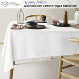 NNEDSZ Vintage Design Homewares Gypsy White Fringed Washed Linen Cotton Tablecloth 150cm x 230cm