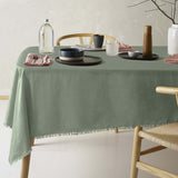 NNEDSZ Vintage Design Homewares Gypsy Green Fringed Washed Linen Cotton Tablecloth 150cm x 275cm
