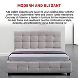 NNEDSZ Linen Fabric Double Deluxe Bed Frame Beige
