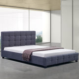 NNEDSZ Linen Fabric Double Deluxe Bed Frame Grey