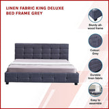NNEDSZ Linen Fabric King Deluxe Bed Frame Grey