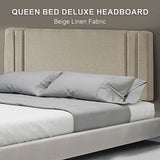 NNEDSZ Linen Fabric Queen Bed Deluxe Headboard Bedhead - Beige