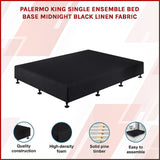 NNEDSZ Palermo King Single Ensemble Bed Base Midnight Black Linen Fabric