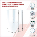NNEDSZ 1100 x 1000mm Frameless 10mm Glass Shower Screen By Della Francesca