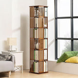 NNEDSZ 360 Rotating Bookshelf Bamboo Storage Display Rack Shelving in Dark Wood