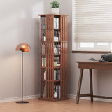 NNEDSZ 360 Rotating Bookshelf Bamboo Storage Display Rack Shelving in Dark Wood