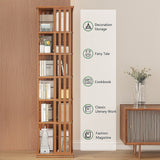 NNEDSZ 360 Rotating Bookshelf Bamboo Storage Display Rack Shelving in Dark Wood