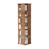 NNEDSZ 360 Rotating Bookshelf Bamboo Storage Display Rack Shelving in Dark Wood