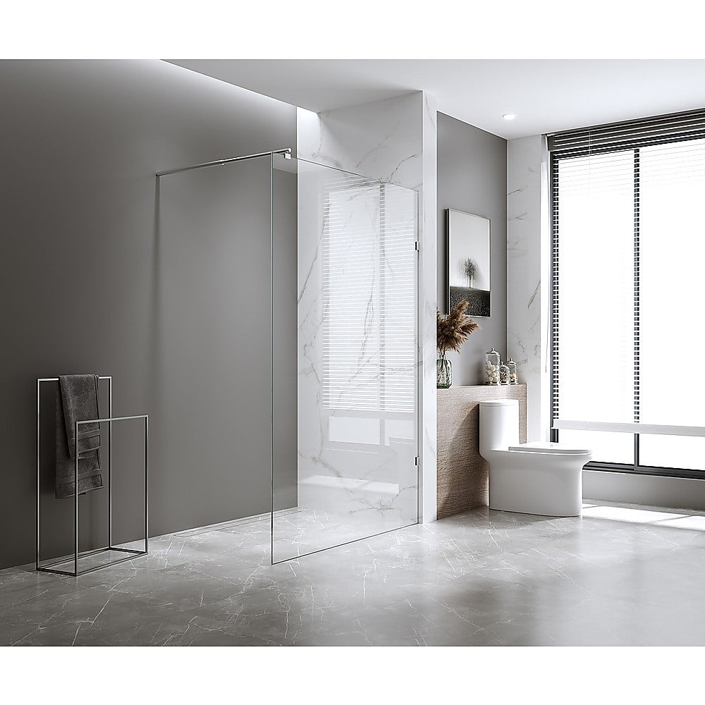 90cm Reeded Single Shower Glass Screen with Gunmetal F-brackets & Square Pole main image 1